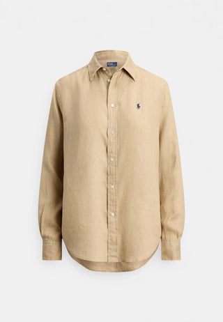 Camisa Polo Ralph Lauren Fit Belted Linen Beige