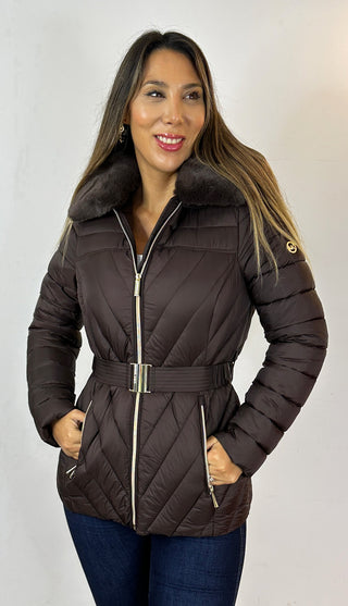 chaqueta Michael Kors Faux Fur Puffer Chocolate