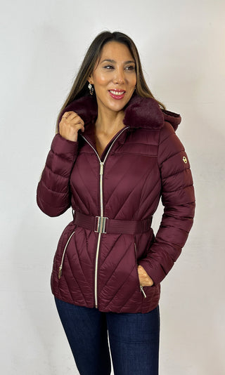 chaqueta Michael Kors Faux Fur Puffer Oxblood