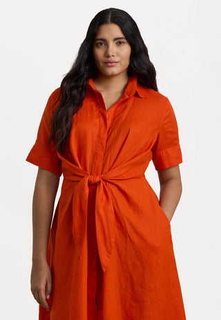 Vestido Ralph Lauren Tie-Front Cotton-Blend Shirtdress Orange