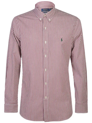 Camisa polo ralph lauren blanca rayas cafe