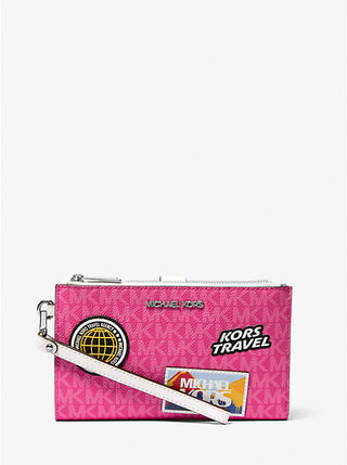Billetera Michael Kors Jet Set Travel Large Embellished Signature Logo Wristlet Dragonfruit