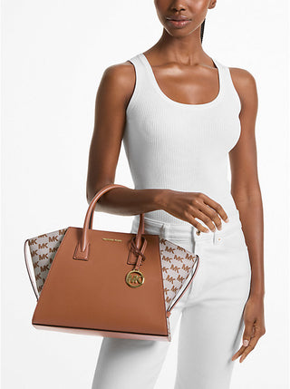 Tote Michael Kors Avril Leather and Logo Jacquard Satchel Large Luggage