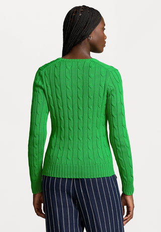 Sweater US Polo Cable-Knit V-Neck Cotton Green