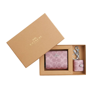 Set Billetera Coach In Signature Canvas/Silver/Pink/Rose
