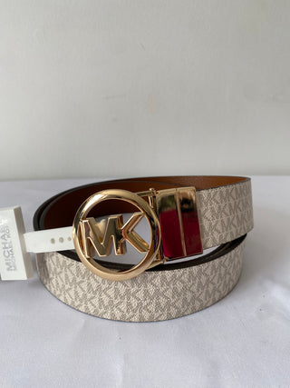 Cinturón Michael Kors reversible blanco monogram/camel