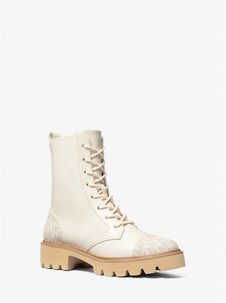 Botines Michael Kors Weiss Leather and Signature Logo Combat Boot Vainilla