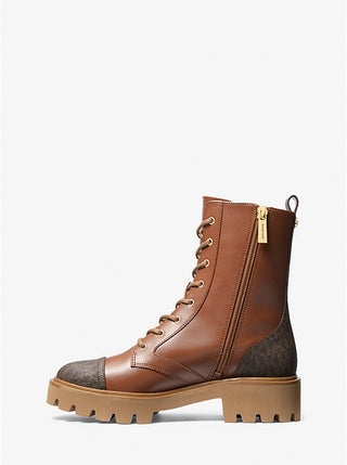 Botines Michael Kors Weiss Leather and Signature Logo Combat Boot Lugg Multi