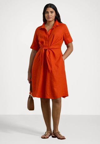 Vestido Ralph Lauren Tie-Front Cotton-Blend Shirtdress Orange