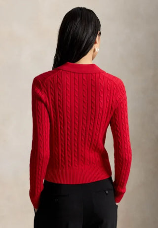 Sweater Polo Ralp Lauren Cable-Knit Cotton Cardigan Rojo