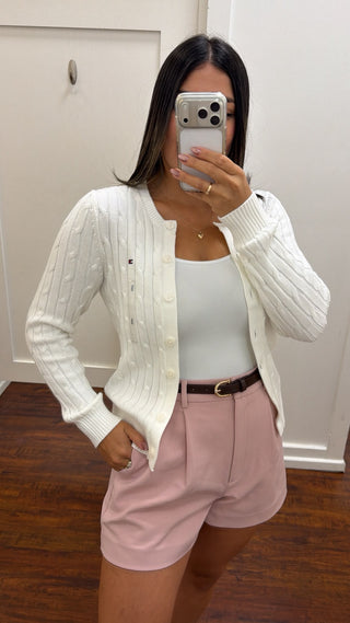 Cardigan Tommy Hilfiger Cable-Knit Cotton Blanco