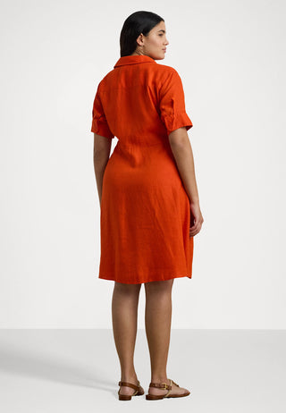 Vestido Ralph Lauren Tie-Front Cotton-Blend Shirtdress Orange