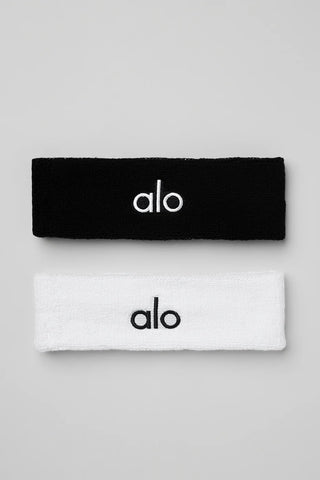 Pack Cintillos Alo Yoga Glow Sweatband (2-Pack) Black/White