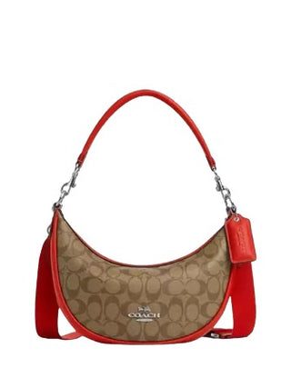 Crossbody Coach Aria Shoulder Bag In Signature Canvas Khaki Miami Red