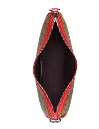 Crossbody Coach Aria Shoulder Bag In Signature Canvas Khaki Miami Red