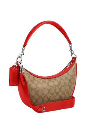 Crossbody Coach Aria Shoulder Bag In Signature Canvas Khaki Miami Red