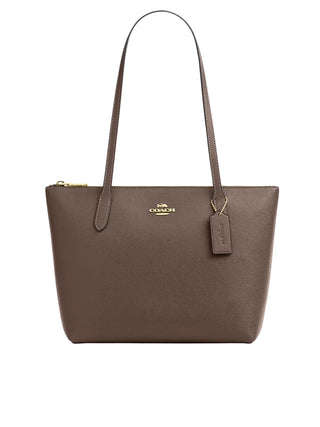 Tote Coach Fiona Zip Tote Bag In Leather Dark Stone