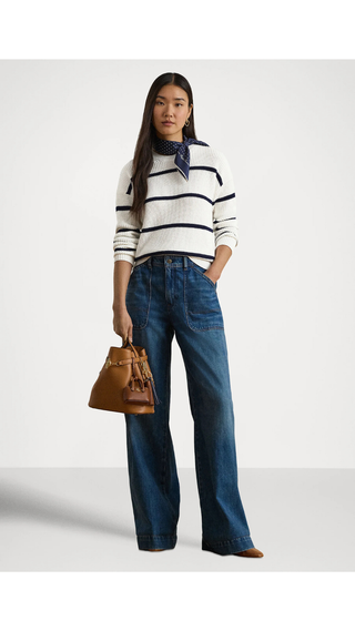 Sweater Polo Ralph Lauren Striped Rib Knit Cotton White