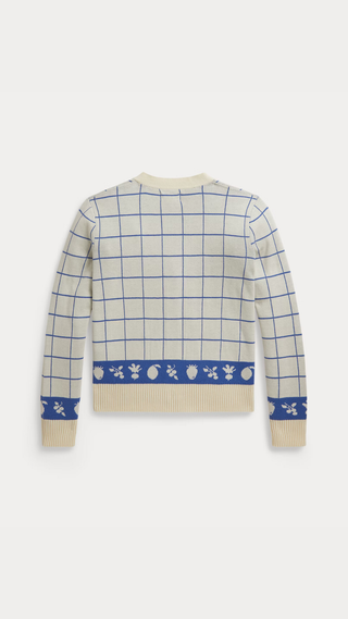 Polo Ralph Lauren Windowpane Cotton V Neck Cardigan Cream