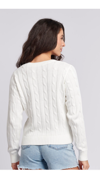 Sweater US Polo Crew Cable-Knit Cotton White