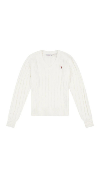 Sweater US Polo Crew Cable-Knit Cotton White