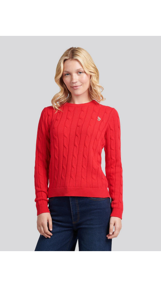 Sweater US Polo Crew Cable-Knit Cotton Red