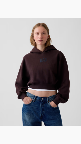 Hoodie Gap Vintage Cropped Logo Brown