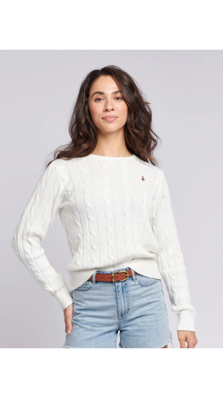Hoodie US Polo Crew Cable-Knit Cotton White