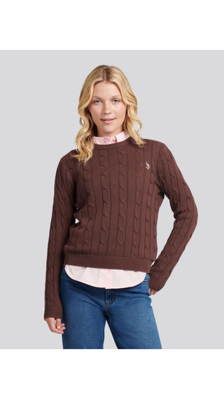 Hoodie US Polo Crew Cable-Knit Cotton Brown
