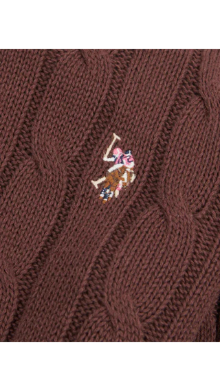 Hoodie US Polo Crew Cable-Knit Cotton Brown