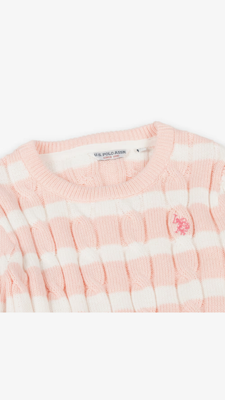 Sweater US Polo cable shirt Rosa & Blanco