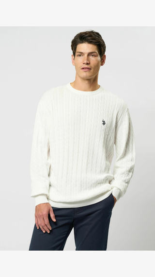 Sweater US Polo cotton cable Blanco
