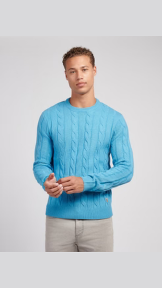Sweater US Polo cotton cable Celeste