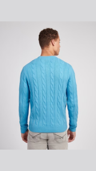 Sweater US Polo cotton cable Celeste