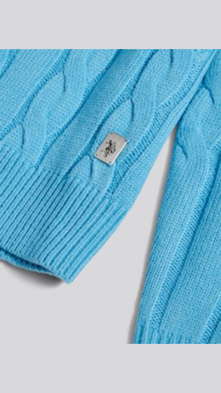Sweater US Polo cotton cable Celeste