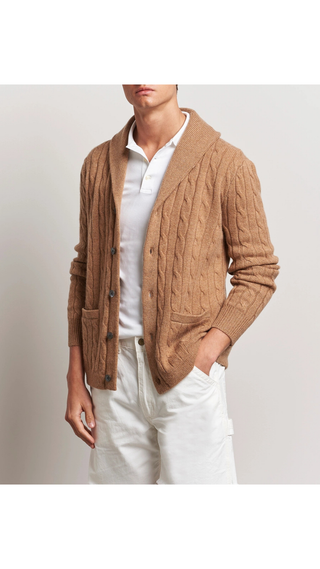 Sweater Polo Ralph Lauren Shawl Cable Cardigan Marron