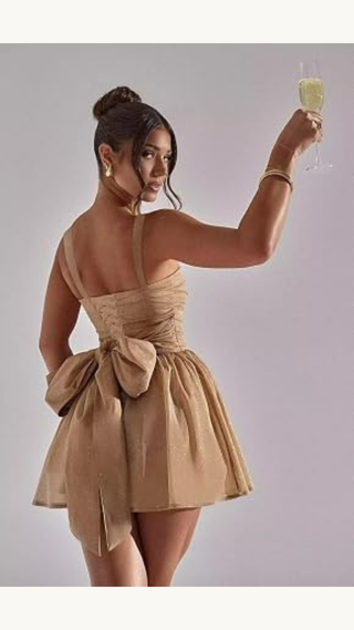 Vestido C&A Tull Lazo Cartera Beige