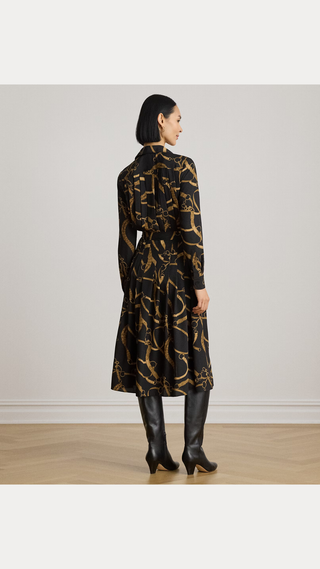Camison Polo Ralph Lauren Belting print crepe shirtdress Negro y Dorado