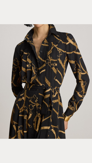 Camison Polo Ralph Lauren Belting print crepe shirtdress Negro y Dorado