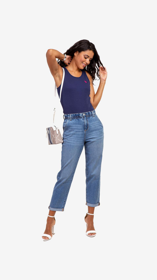 Pantalon US Polo PaperBag Cropped Jean Azul claro