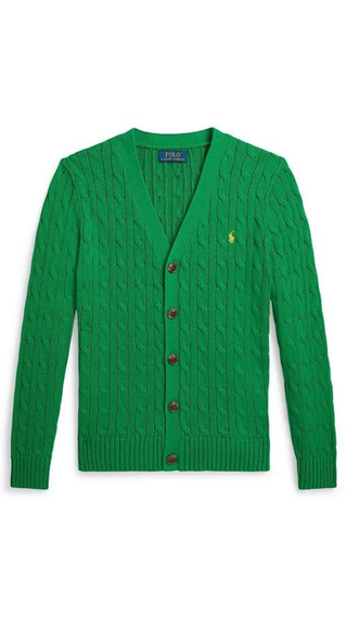 Sweater Polo Ralph Lauren Cabre-Knit Cotton V-Neck Cardigan Green