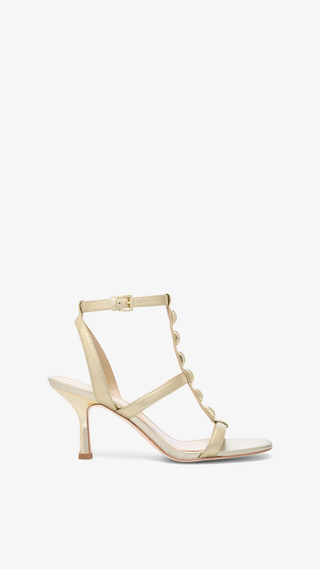 Tacones Michael Kors Nara Studded Metallic Leather Sandal Dorado