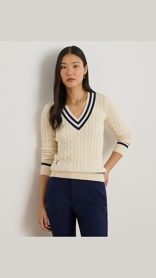 Sweater Polo Ralph Lauren Cable-Knit Cotton Cricket Crema