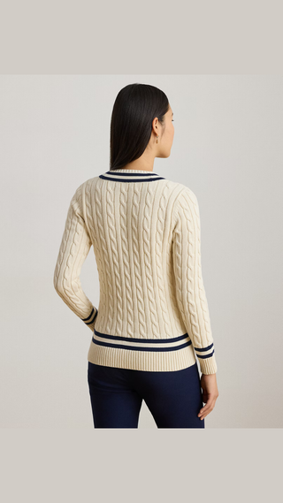Sweater Polo Ralph Lauren Cable-Knit Cotton Cricket Crema