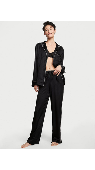 Pantalon Pijama Victoria Secret Satin Long Set Black & White