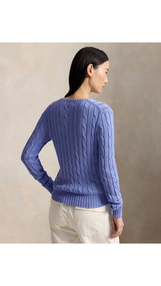 Sweater Polo Ralph Lauren Cable-Knit V-Neck Cotton Celeste