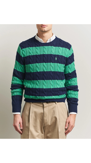 Sweater US Polo V-Neck Cable Sweater Azul Navy & Verde