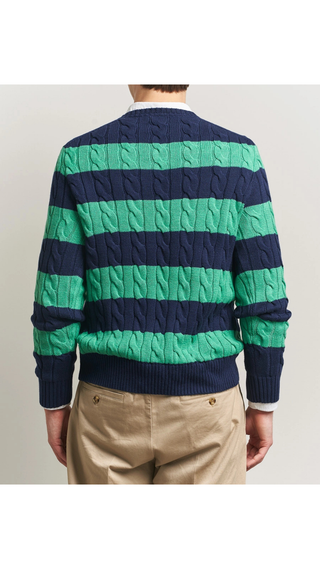 Sweater US Polo V-Neck Cable Sweater Azul Navy & Verde