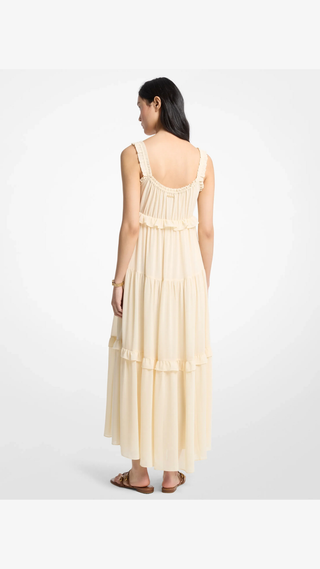 Vestido Michael Kors Ruffled Georgette Maxi Dress Crema