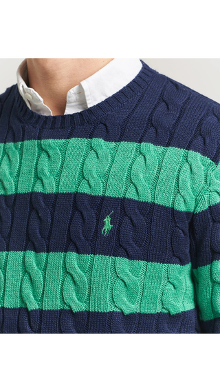 Sweater US Polo V-Neck Cable Sweater Azul Navy & Verde